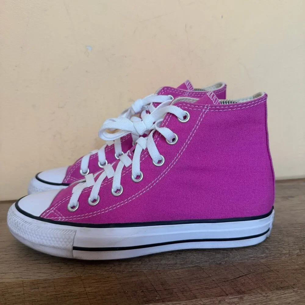 Converse Chuck Taylor All Star High Tops fuchsia pink women’s size 6 shoes - Picture 2 of 7